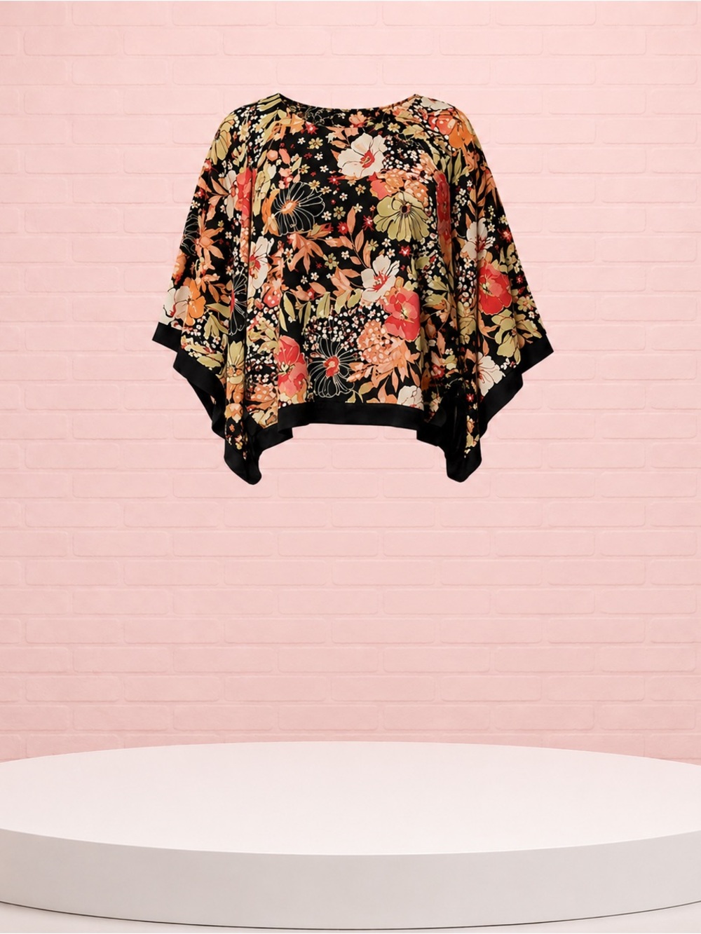 Lane Bryant Plus Size 18W Floral Kimono Sleeve Blouse Black Boho